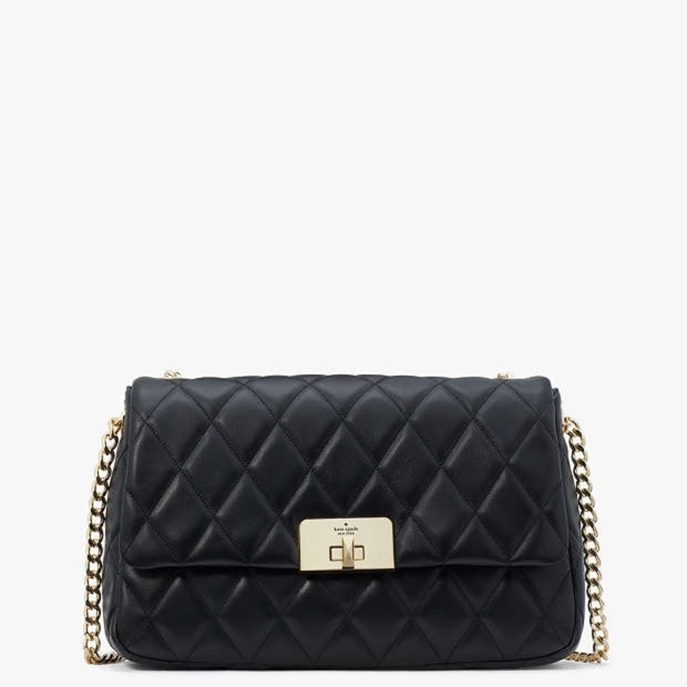 Kate Spade Black Quilted Shoulder Bag with Gold Chain and Matching Wallet